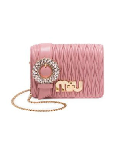 Shop Miu Miu Crystal Matelasse Leather Mini Crossbody Bag In Pink