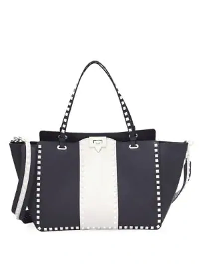 Shop Valentino Free Rockstud Classic Leather Satchel In Navy