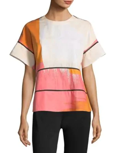 Shop Dkny Printed Cotton Top In Petal Pink