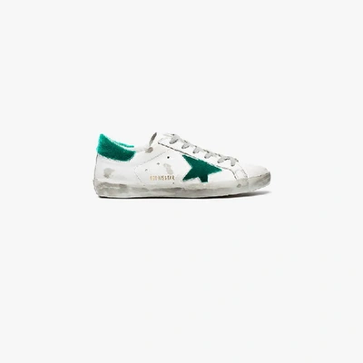 Shop Golden Goose Deluxe Brand White Green Superstar Velvet Sneakers