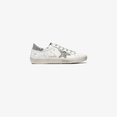 Shop Golden Goose Deluxe Brand White Crystal Superstar Leather Sneakers