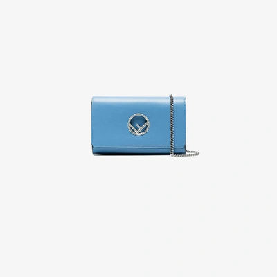 Shop Fendi Blue Logo Leather Wallet Bag