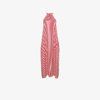 Shop Paper London Ipanema Silk Striped Dress In Red