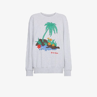 Shop Palm Angels Palm Print Sweatshirt In Grey