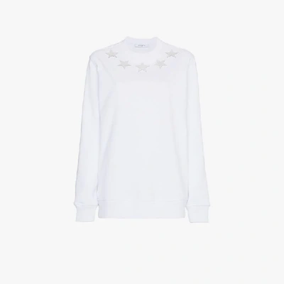 Shop Givenchy Cotton Sweatshirt With Star Appliqués In White