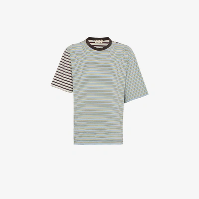 Shop Marni Contrast-sleeve T-shirt In Blue