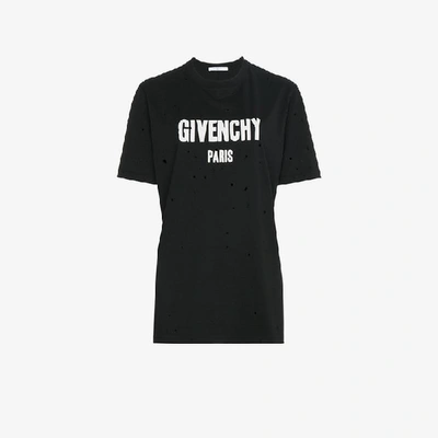 Shop Givenchy Distressed Logo Print T Shirt In Black