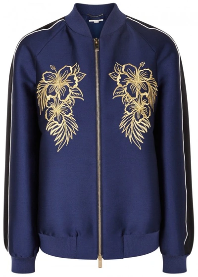 Shop Stella Mccartney Dark Blue Embroidered Bomber Jacket