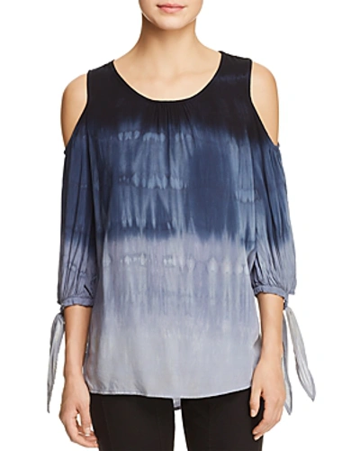 Shop Xcvi Hadley Tie-dye Cold-shoulder Blouse In Myrtle Wash Navy