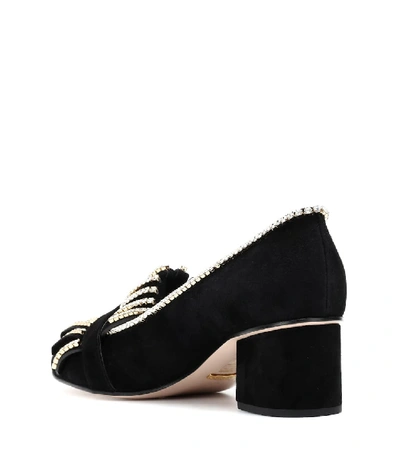 Shop Gucci Embellished Suede Loafer Pumps In Black