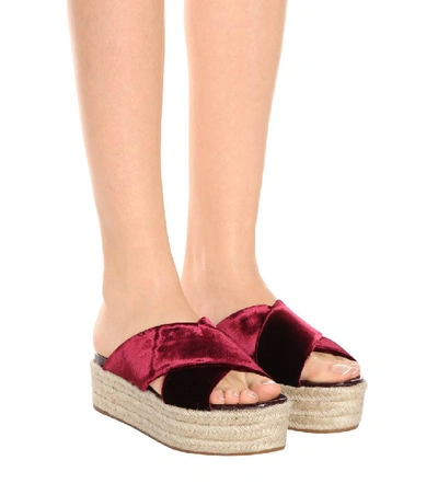 Shop Miu Miu Velvet Platform Espadrille Sandals In Red