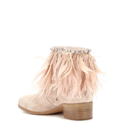 Shop Miu Miu Embellished Suede Ankle Boots In Pink