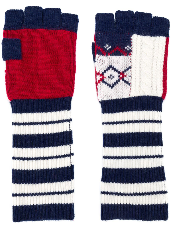 Burberry Geometric Cable Knit And Fair Isle Fingerless Gloves In White |  ModeSens