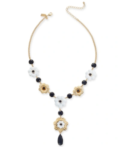 Shop Kate Spade New York Gold-tone Stone & Flower Lariat Necklace In Neutral Multi