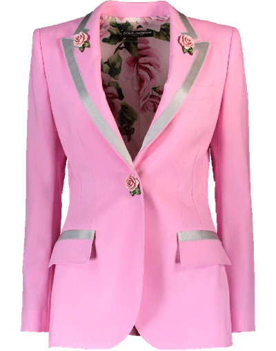 Shop Dolce & Gabbana Trim Blazer With Rose Embellishment In Rosa