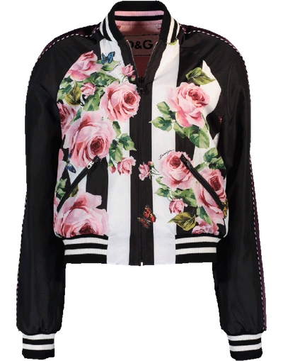 Shop Dolce & Gabbana Floral And Striped Reversible Bomber Jacket In Rose-blk