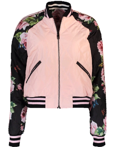 Shop Dolce & Gabbana Floral And Striped Reversible Bomber Jacket In Rose-blk