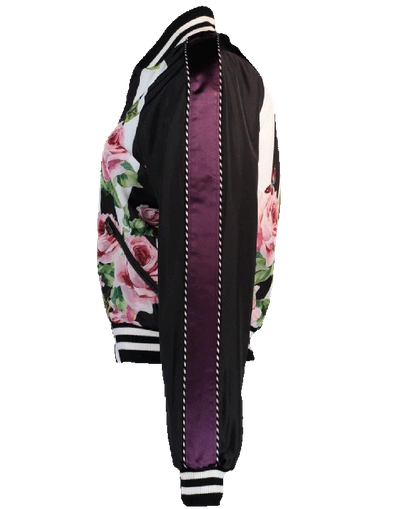 Shop Dolce & Gabbana Floral And Striped Reversible Bomber Jacket In Rose-blk