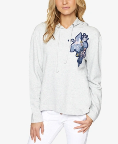 Shop Sanctuary Crane Embroidered Cotton Hoodie In Heather Sterling