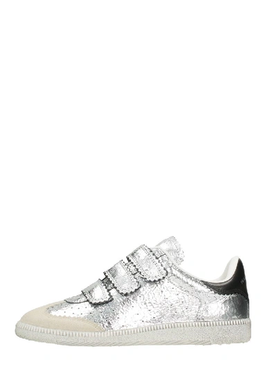 Shop Isabel Marant Beth Basket Silver Leather Sneakers