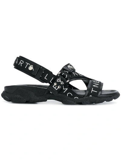 Shop Stella Mccartney Logo Printed Strap Sandals - Black