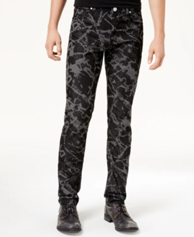Shop Versace Men's Graphic-print Jeans In Black/grey Multi