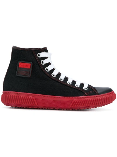 Shop Prada Hi-top Logo Sneakers In Black