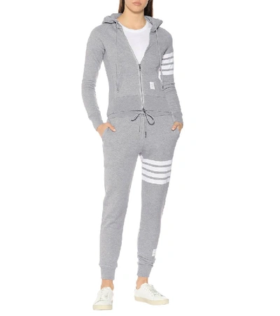 Shop Thom Browne Striped Cotton Trackpants In Grey