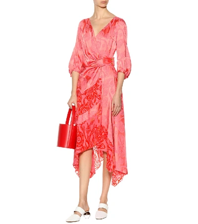 Shop Peter Pilotto Satin Jacquard Wrap Dress In Pink