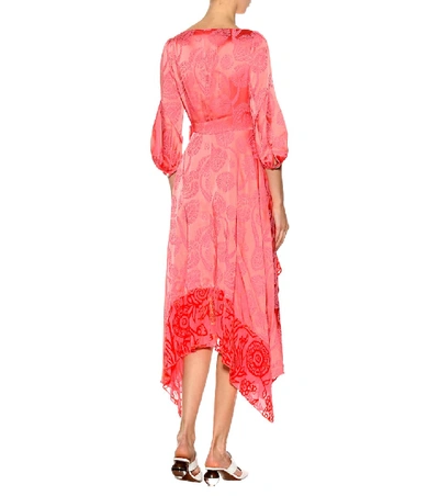 Shop Peter Pilotto Satin Jacquard Wrap Dress In Pink