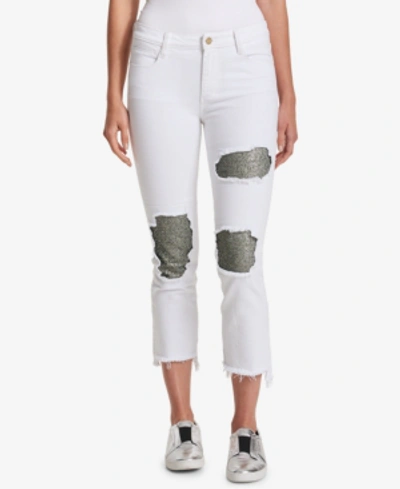 Shop Dkny Sequined Cropped Skinny Jeans In White