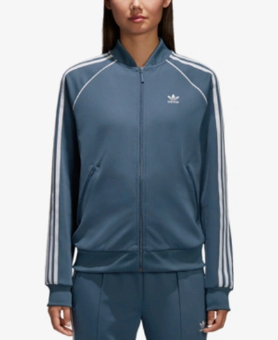Shop Adidas Originals Adicolor Superstar Three-stripe Track Jacket In Dark Steel
