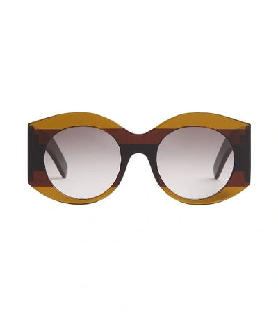 Shop Gucci Striped Round-frame Acetate Sunglasses In Brown