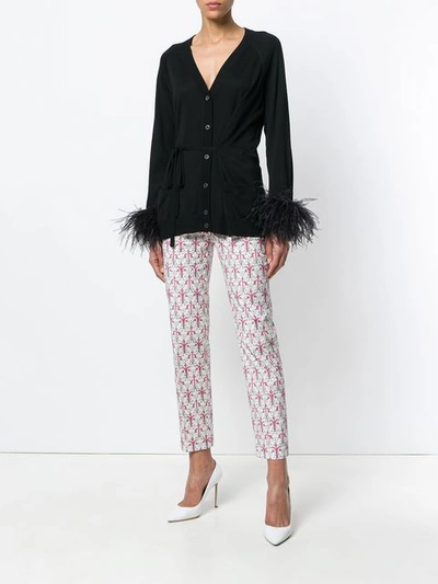 Shop Prada Embellished Belted Cardigan - Black