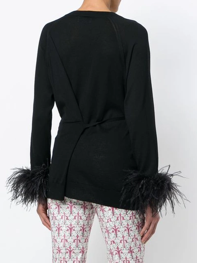 Shop Prada Embellished Belted Cardigan - Black