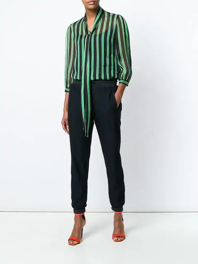 Shop Msgm Striped Pussy Bow Blouse - Green