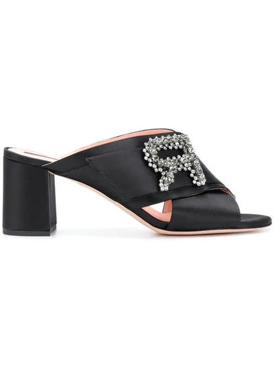 Shop Rochas Brooch Cross Strap Heeled Sandals In Black