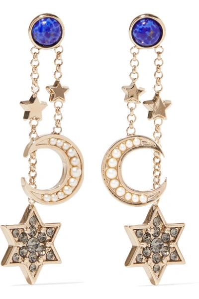 Shop Etro Enameled Gold-tone Crystal Earrings In Brass
