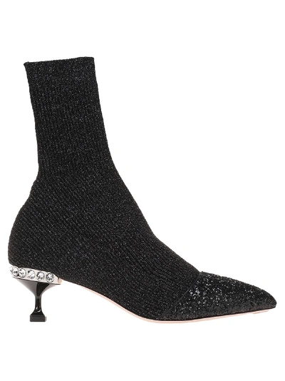 Shop Miu Miu Sock Knit Boots In Black