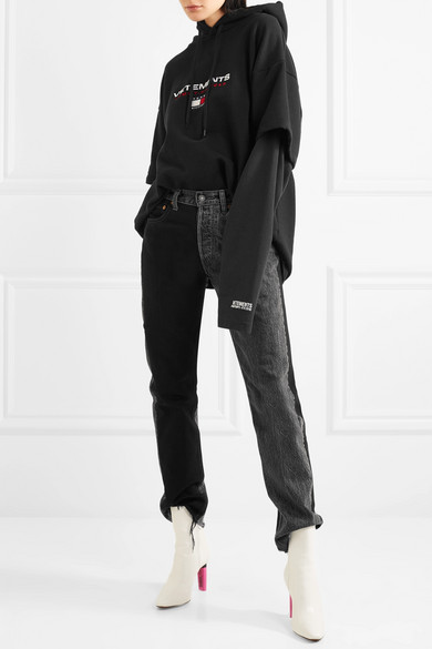 vetements x tommy hilfiger layered embroidered cotton hoodie