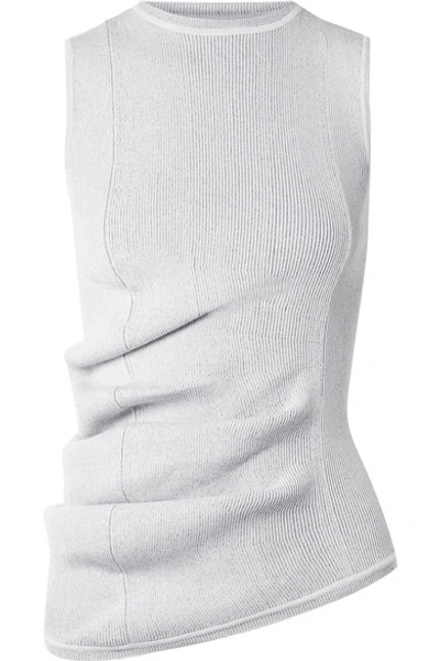 Shop Rick Owens Ruched Ribbed Stretch-knit Top In Light Gray