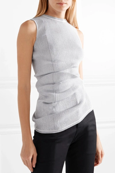 Shop Rick Owens Ruched Ribbed Stretch-knit Top In Light Gray