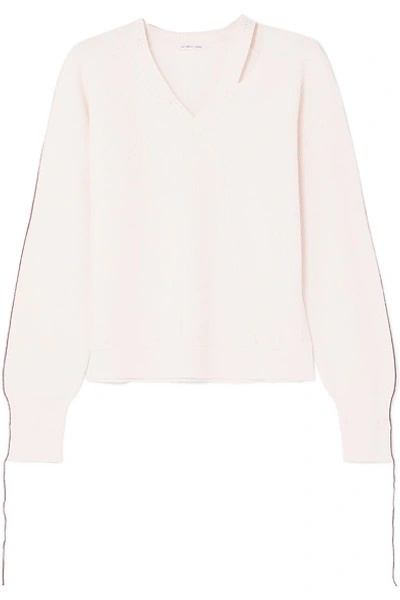 Shop Helmut Lang Cutout Distressed Cotton-blend Sweater In Ivory