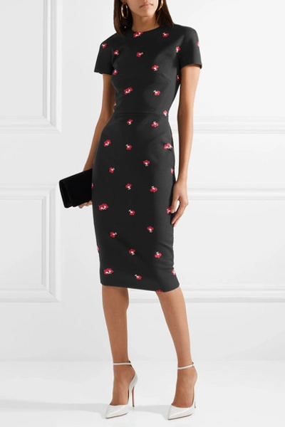 Shop Victoria Beckham Floral-jacquard Dress In Black