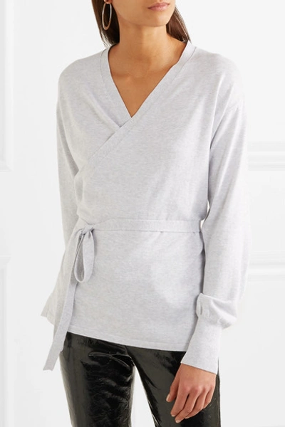 Shop Maison Margiela Suede-trimmed Cotton Wrap Top In Gray