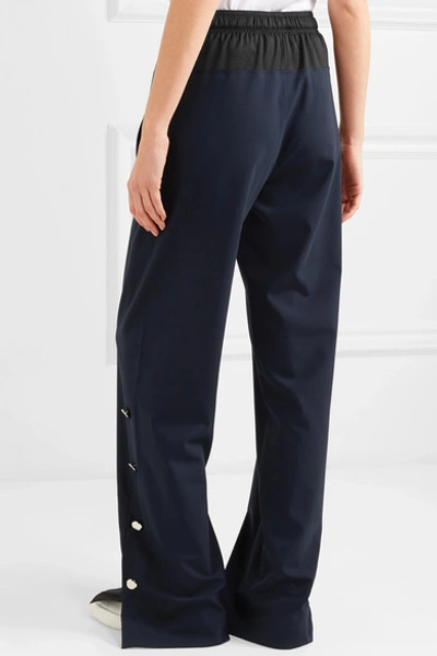 Shop Cedric Charlier Shell-trimmed Wool-blend Wide-leg Pants In Navy