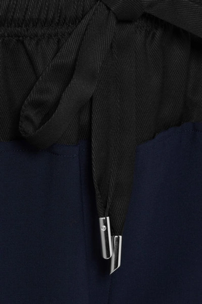 Shop Cedric Charlier Shell-trimmed Wool-blend Wide-leg Pants In Navy