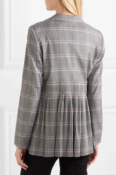 Shop Cedric Charlier Pleated Checked Wool-blend Blazer In Gray