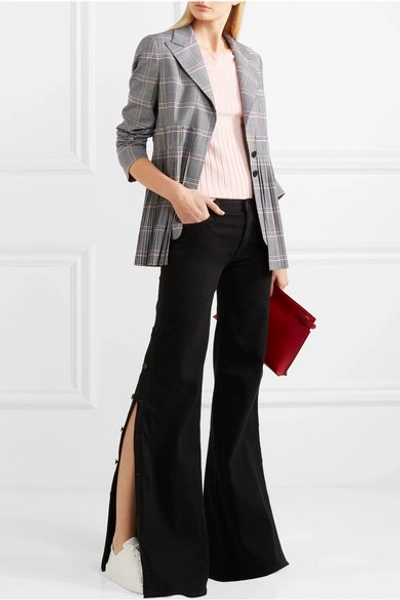 Shop Cedric Charlier Pleated Checked Wool-blend Blazer In Gray
