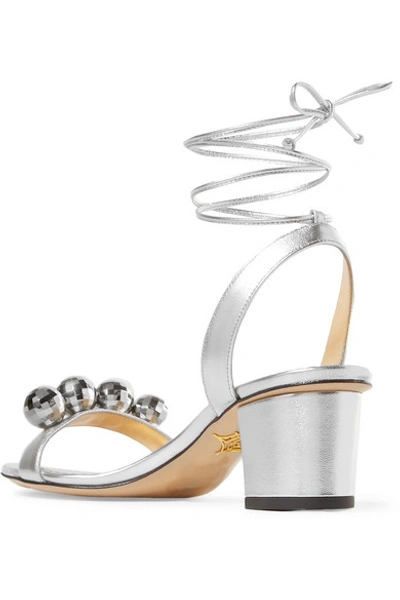 Shop Charlotte Olympia Tara Embellished Metallic Leather Sandals In Silver